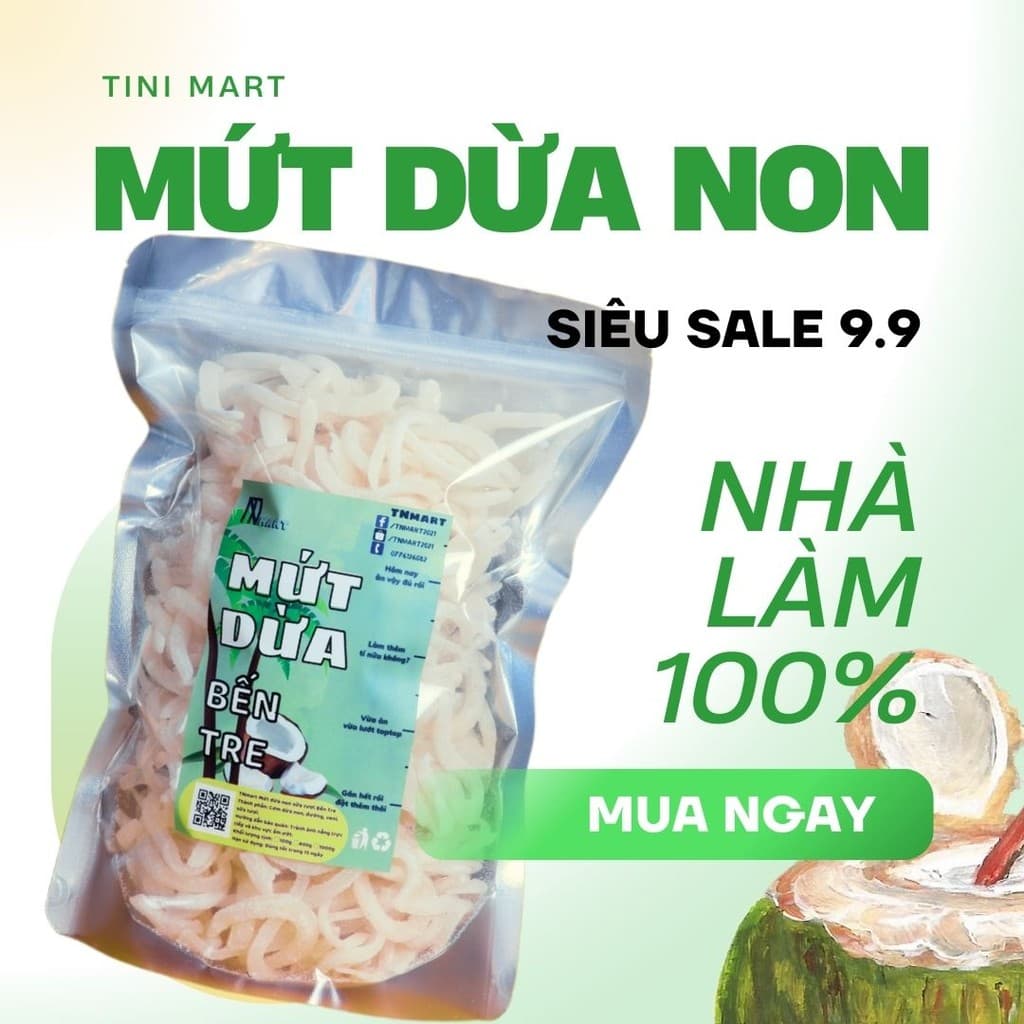 1 kg Mứt dừa non TiNimart, mứt nhà làm sên tay 100%