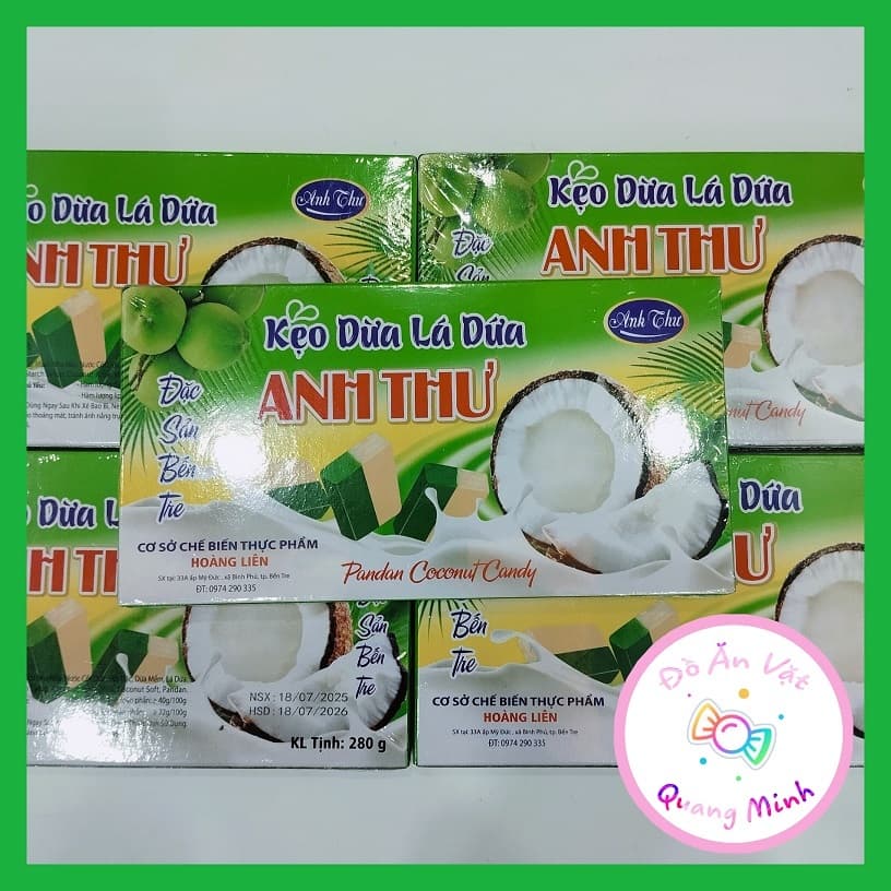 5 gói Kẹo dừa lá dứa Anh Thư đặc sản Bến Tre, gói 280g