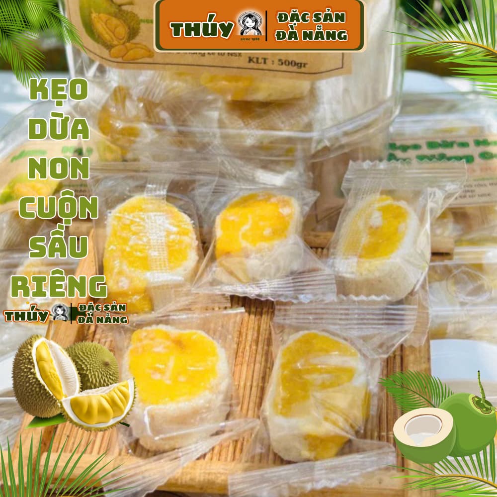 Kẹo Dừa Non Sầu Riêng, hộp 200gr, ít ngọt, đặc sản Đà Nẵng