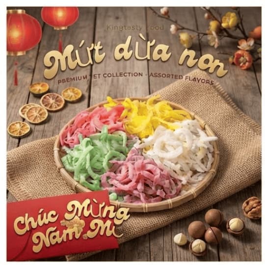 Nửa cân Mứt Dừa Non bánh tẻ mix 5 vị từ Bến Tre siêu ngon