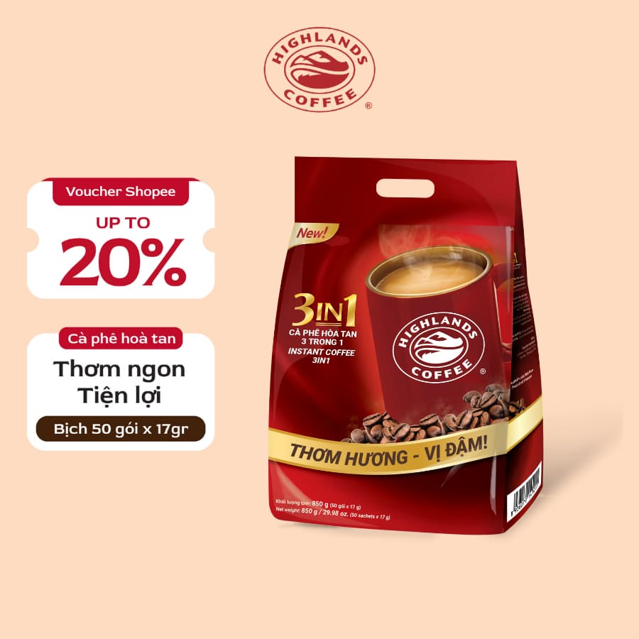 Растворимый кофе 3-в-1 Highlands Coffee, 50 пакетиков