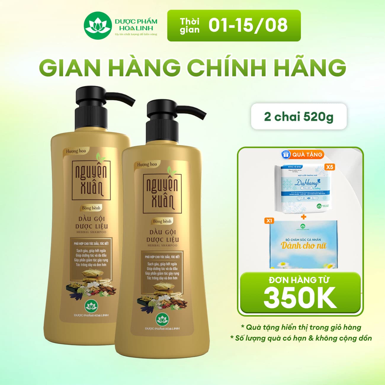 Nguyên Xuân Dầu Gội Dược Liệu Bồ Kết, combo 2 chai