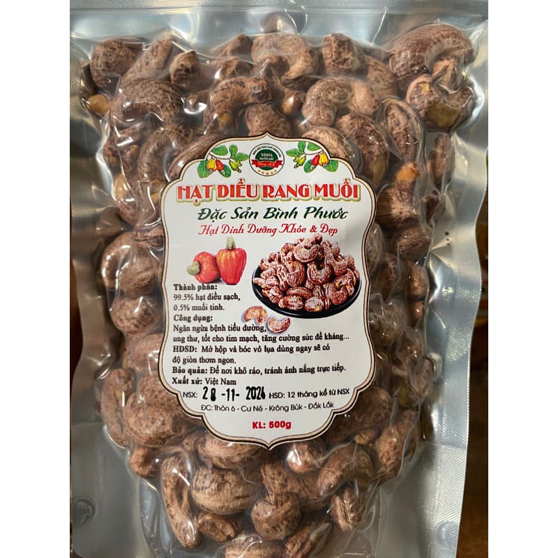 500G Hạt Điều Rang Muối Bình Phước Mộc An Gia, hạt to đều, ít muối