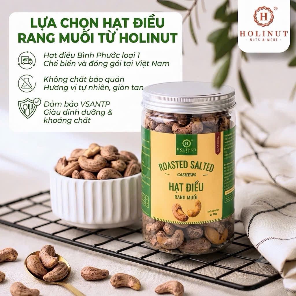 Hạt điều rang muối còn lụa Bình Phước loại chuẩn 450g