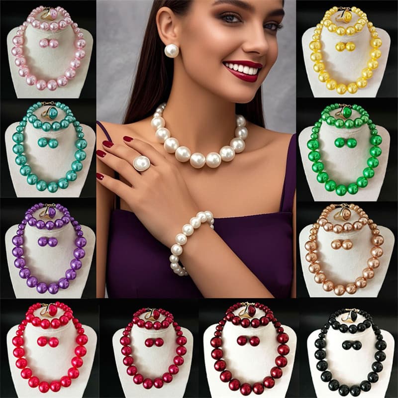 Bộ bông tai và vòng cổ ngọc trai cổ điển thanh lịch