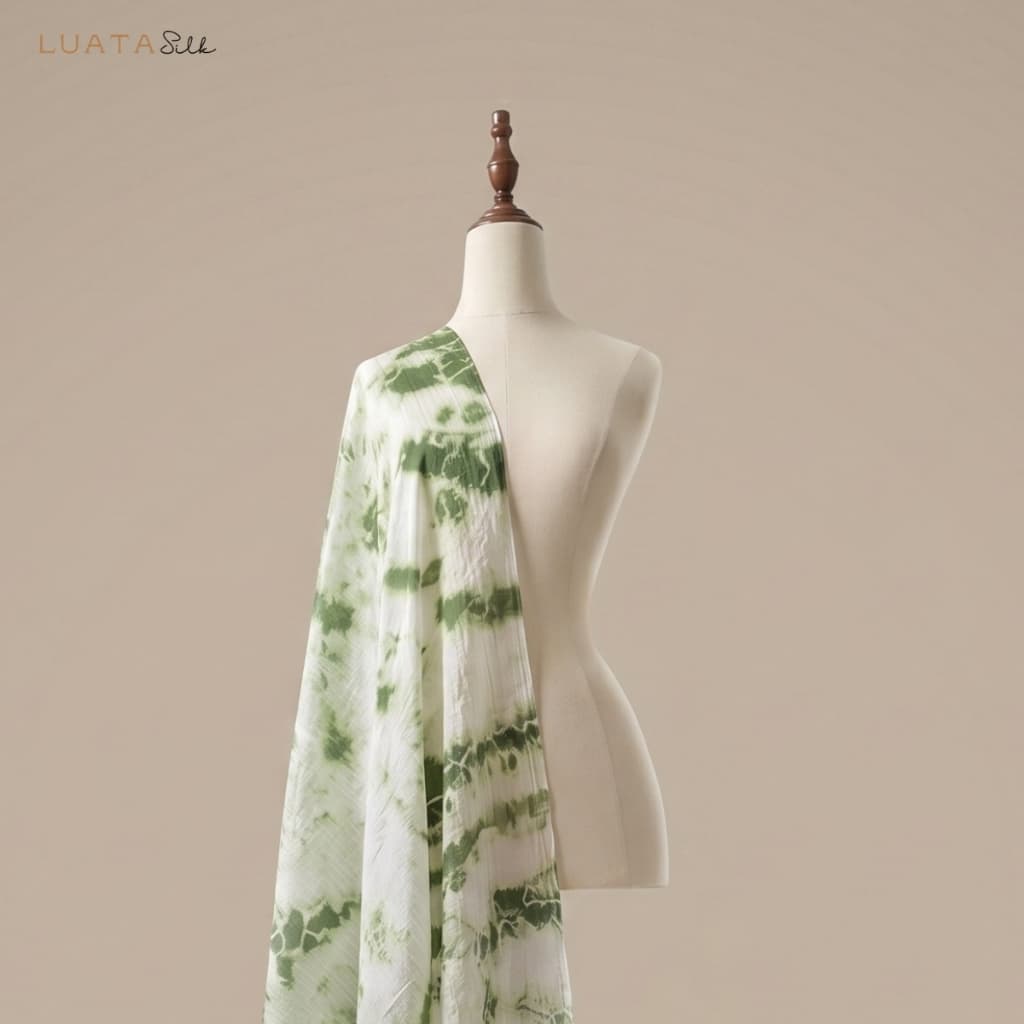 Khăn Lụa Tơ Tằm Cao Cấp Rêu Đá, Luata Silk, nhuộm loang thủ công