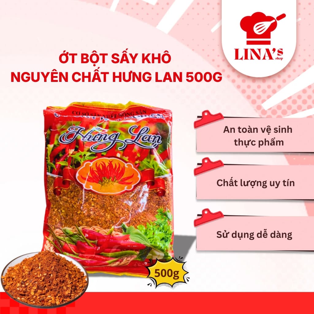 Ớt Bột Sấy Khô Nguyên Chất Hưng Lan, 500G