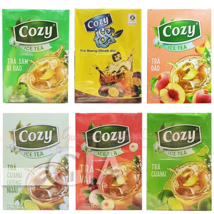 Trà Cozy hòa tan Ice Tea vị đào/chanh/vải, hộp 240g